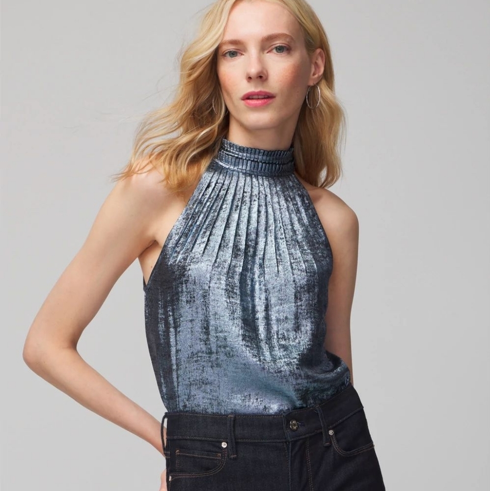 2/$29 on $29 Tops. NWOT White House Black Market Metallic Blue Top Women’s L